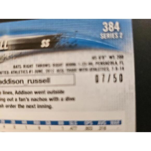 2018 Topps Fathers Day-Addison Russell Vintage Blue #384-No. 7/50-RAW Mint - Picture 3 of 3